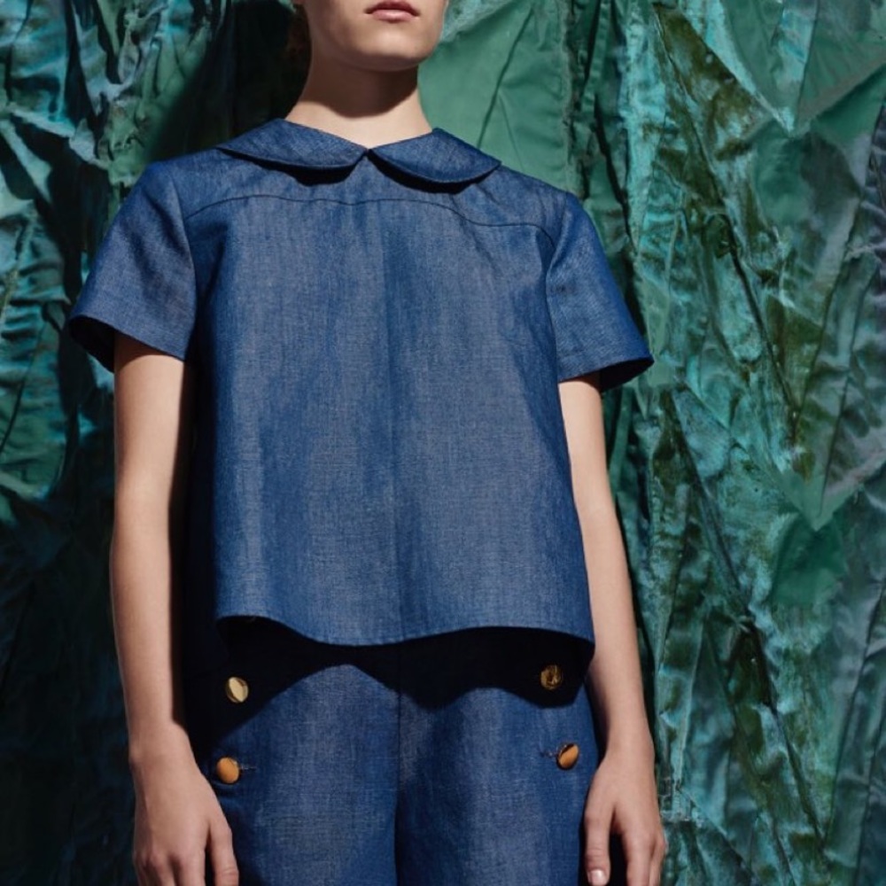 Co brand short sleeve indigo denim shirt